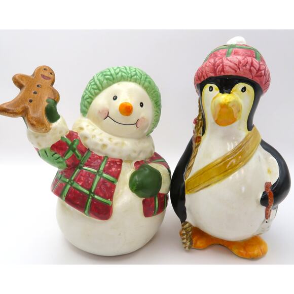 BICO Snowman & Penguin Salt & Pepper Shaker Set Ceramic Christmas Kitchen Decor - Picture 1 of 10